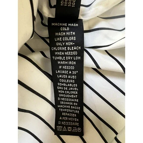 Ralph Lauren Black Label Collarless Tunic Striped Blouse Puffy Sleeves | Size 10 - Picture 9 of 15